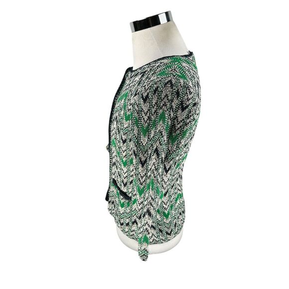 Pendleton Jacquard Cardigan Sweater Womens Small Chevron Green 3/4 Sleeve Cotton - Picture 4 of 11